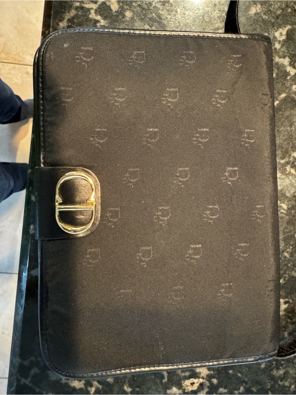 Authentic Dior Black Messenger Bag with Gold-Tone CD Clasp